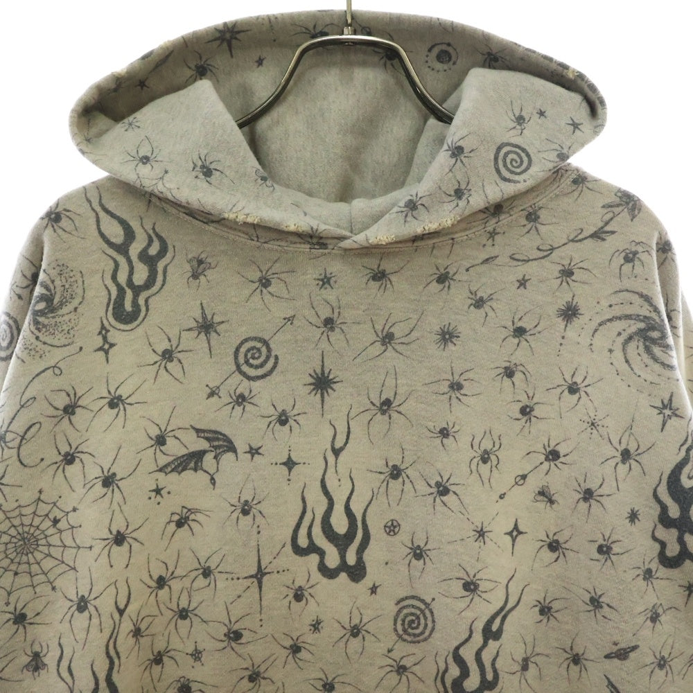 SAINT MICHAEL(セントマイケル) 25SS DW_HOODIE / Dr.Woo ドクター・ウー スパイダー総柄プルオーバーパーカー グレー SM-HR8-0000-C42