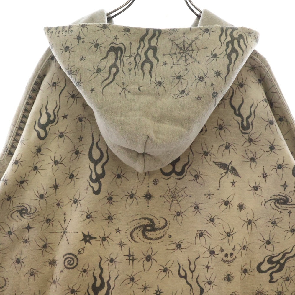 SAINT MICHAEL(セントマイケル) 25SS DW_HOODIE / Dr.Woo ドクター・ウー スパイダー総柄プルオーバーパーカー グレー SM-HR8-0000-C42