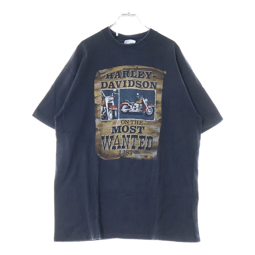 VINTAGE(ヴィンテージ) 80s HARLEY DAVIDSON 1 ON THE WANTED LIST ハーレーダビッドソン 両面プリント Tシャツ 半袖カットソー ブラック