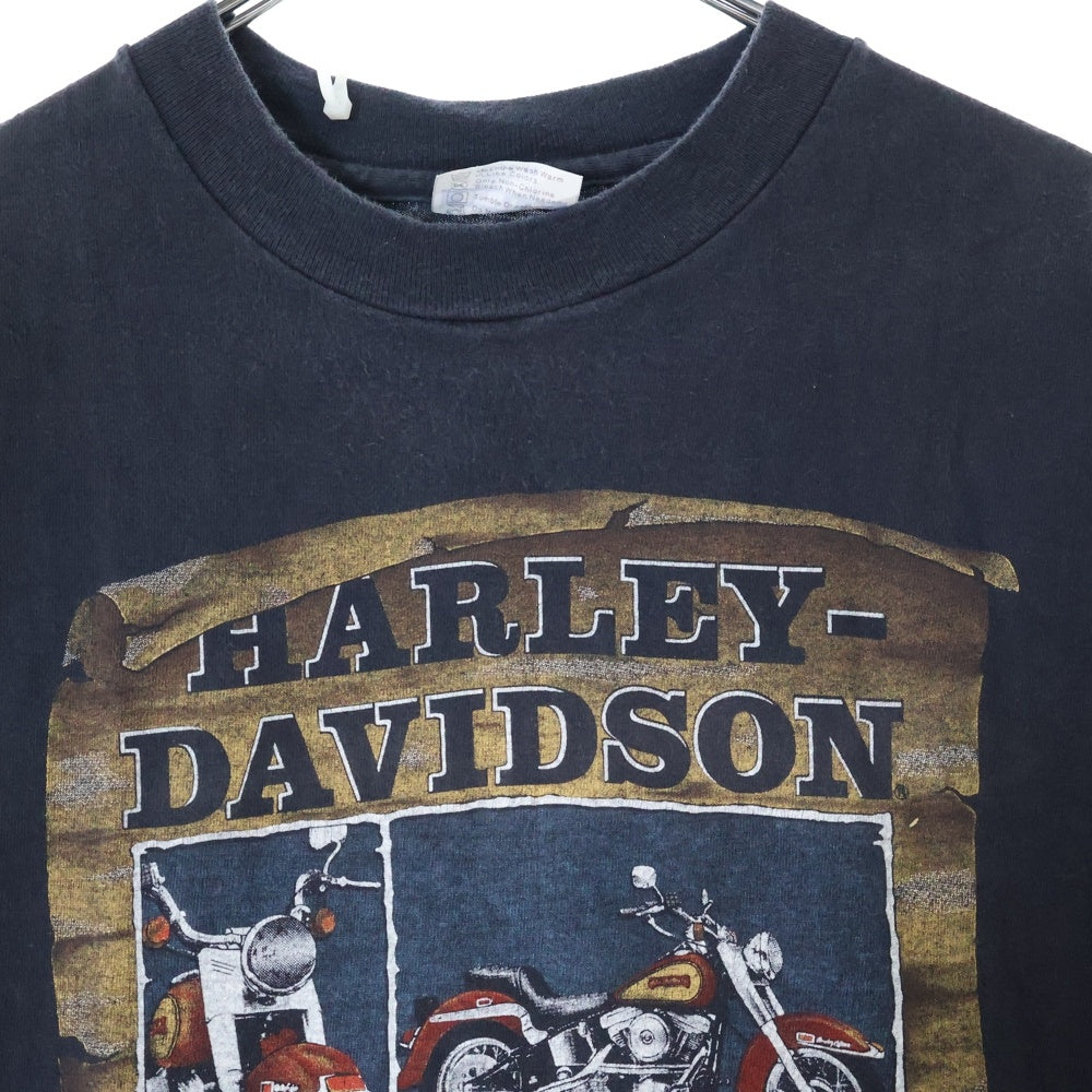 VINTAGE(ヴィンテージ) 80s HARLEY DAVIDSON 1 ON THE WANTED LIST ハーレーダビッドソン 両面プリント Tシャツ 半袖カットソー ブラック