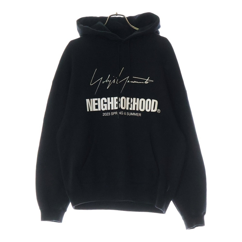 NEIGHBORHOOD(ネイバーフッド) ×Yohji Yamamoto YN. HOODED LS BLACK ヨウジヤマモト フロントロゴプルオーバーパーカー ブラック 222YAYYN-CSM01S HZ-T64-289