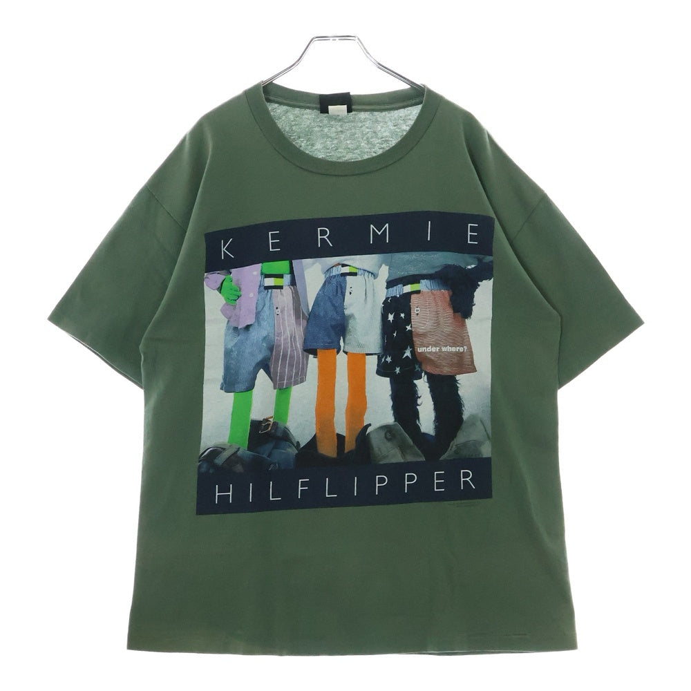VINTAGE(ヴィンテージ) 90s KERMIE HILFLIPPER セサミストリート カーミット パロディ 両面プリントプリント 半袖Tシャツ カットソー カーキ