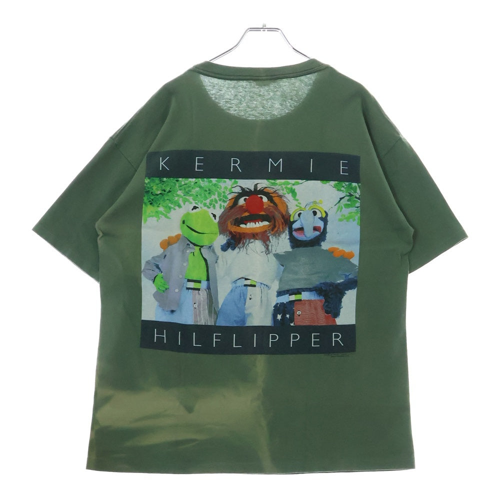 VINTAGE(ヴィンテージ) 90s KERMIE HILFLIPPER セサミストリート カーミット パロディ 両面プリントプリント 半袖Tシャツ カットソー カーキ