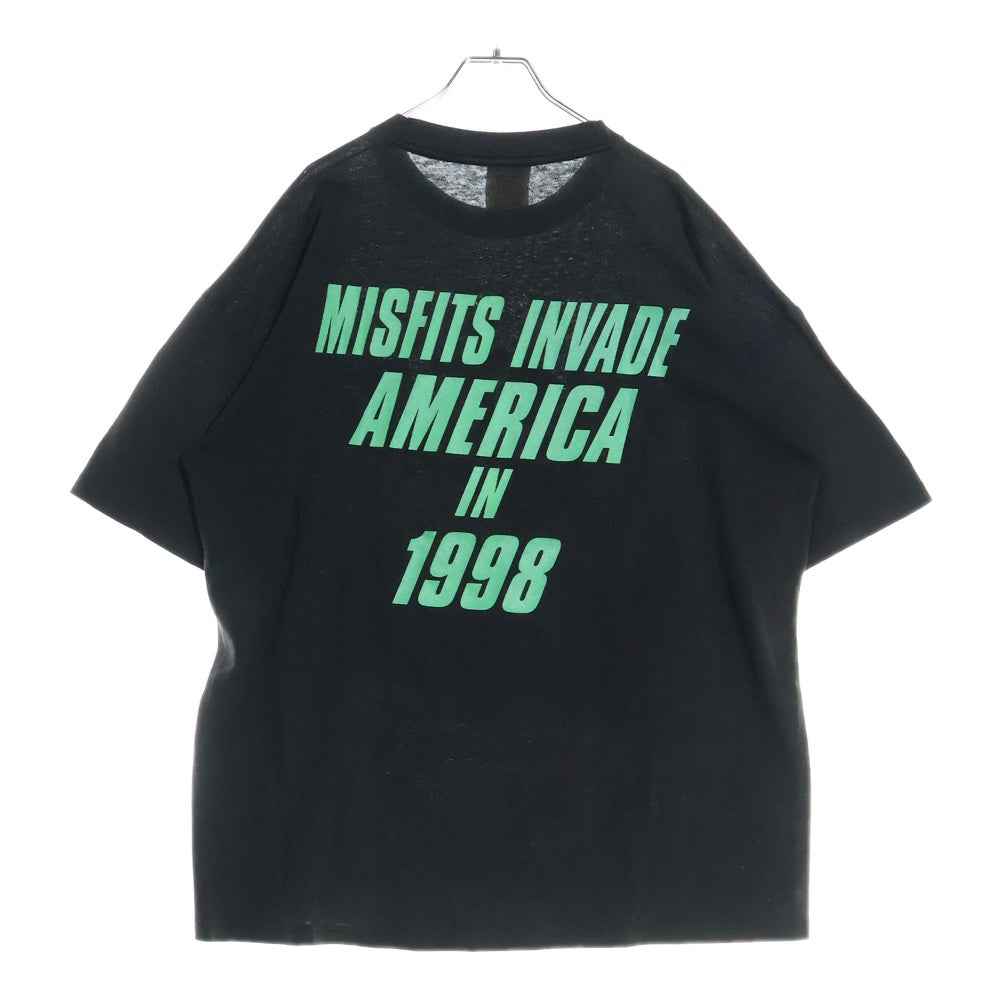 VINTAGE(ヴィンテージ) 90s MISFITS SKULL GREEN TEXT INVADE AMERICA IN 1998 ミスフィッツ ビックフェイス 両面プリント Tシャツ 半袖カットソー ブラック
