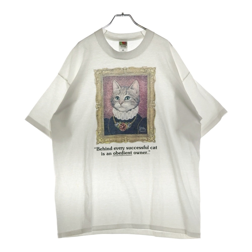 VINTAGE(ヴィンテージ) 00s CAT ART TEE キャットアート フロントプリント半袖Tシャツ カットソー ホワイト