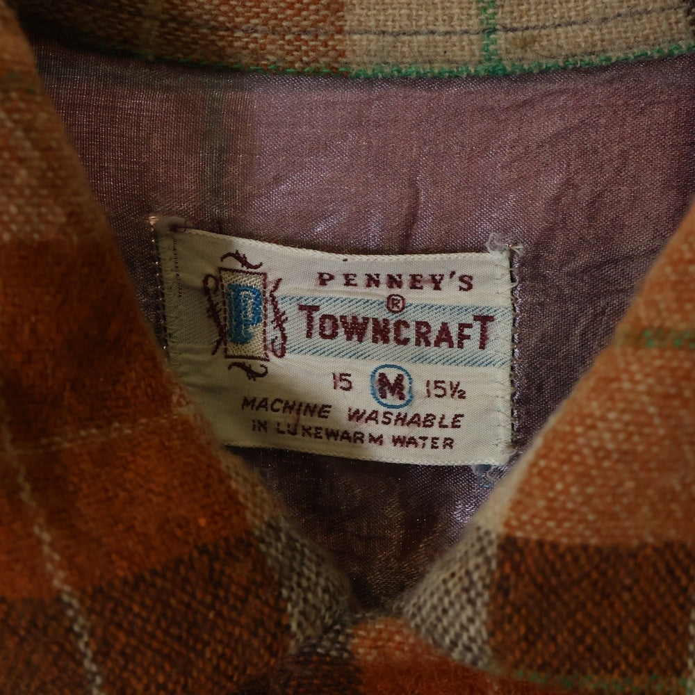 VINTAGE(ヴィンテージ) 50s TOWNCRAFT タウンクラフト フランネル オープンカラー 長袖シャツ オレンジ