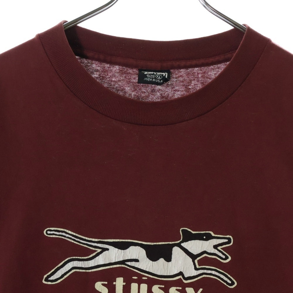 STUSSY(ステューシー) 80s OLD STUSSY DOG オールド ドッグ Tシャツ 半袖カットソー ボルドー