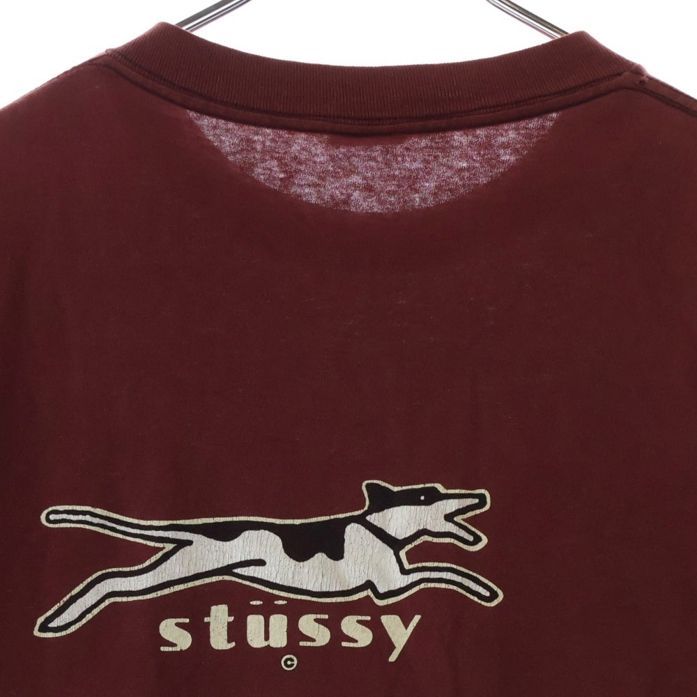 STUSSY(ステューシー) 80s OLD STUSSY DOG オールド ドッグ Tシャツ 半袖カットソー ボルドー
