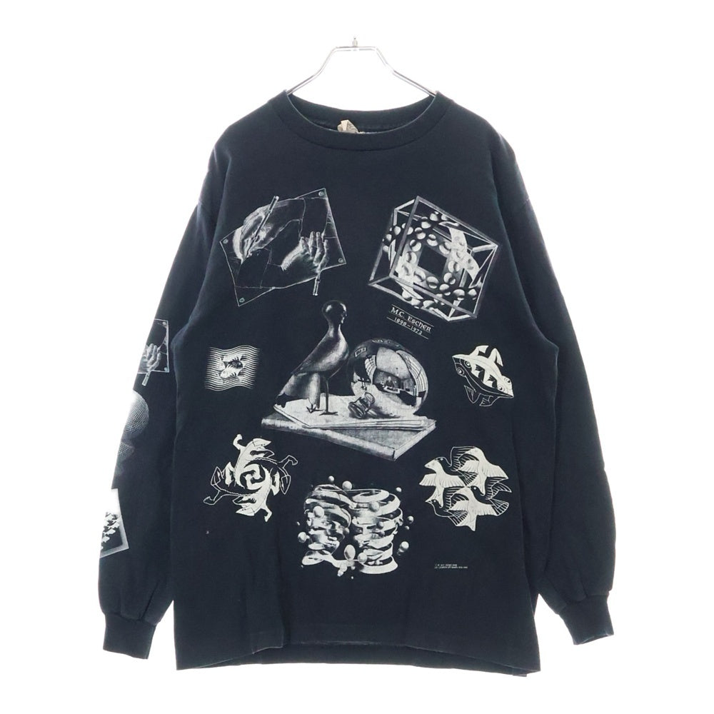 VINTAGE(ヴィンテージ) 90s M.C. ESCHER MULTI ART LS BLACK ANDAZIA エッシャー ロンT Tシャツ 半袖カットソー ブラック