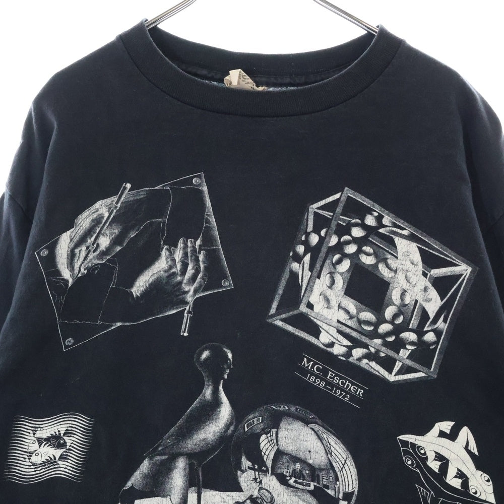 VINTAGE(ヴィンテージ) 90s M.C. ESCHER MULTI ART LS BLACK ANDAZIA エッシャー ロンT Tシャツ 半袖カットソー ブラック