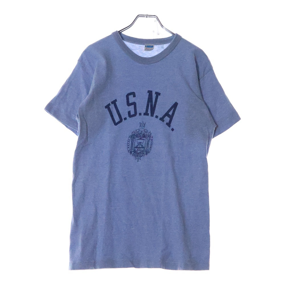 CHAMPION(チャンピオン) 70-80s U.S.N.A. USNA カレッジロゴ バータグ 霜降り 半袖Tシャツ カットソー ブルー