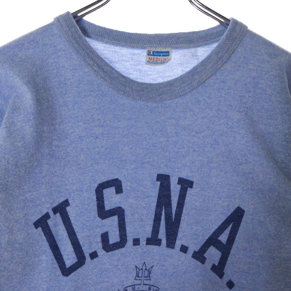 CHAMPION(チャンピオン) 70-80s U.S.N.A. USNA カレッジロゴ バータグ 霜降り 半袖Tシャツ カットソー ブルー