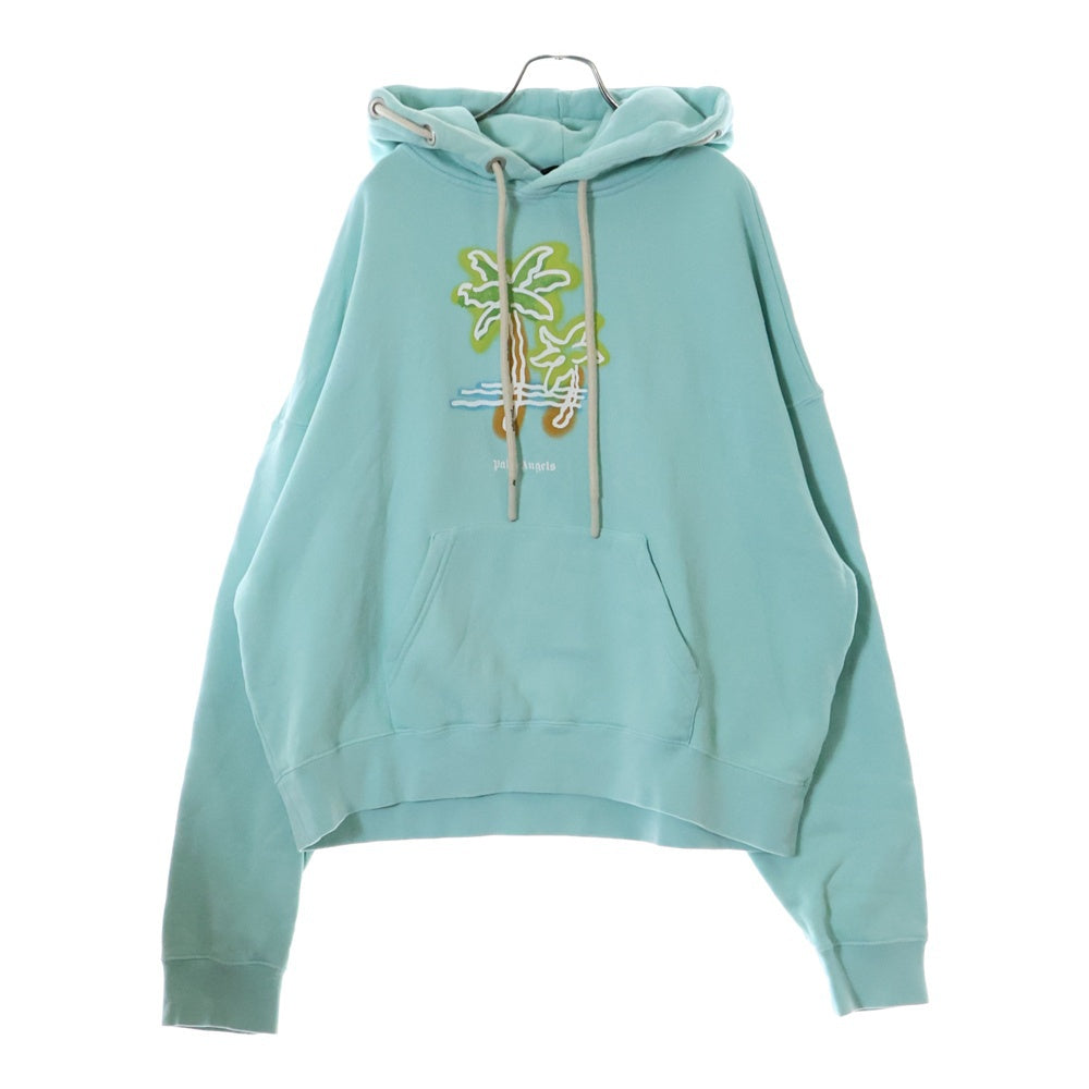 Palm Angels(パームエンジェルス) プルオーバー フロントプリント バック 刺繍 パーカー フーディー ターコイズ ブルー PMBB115G22FLE002