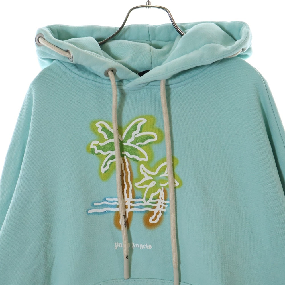 Palm Angels(パームエンジェルス) プルオーバー フロントプリント バック 刺繍 パーカー フーディー ターコイズ ブルー PMBB115G22FLE002