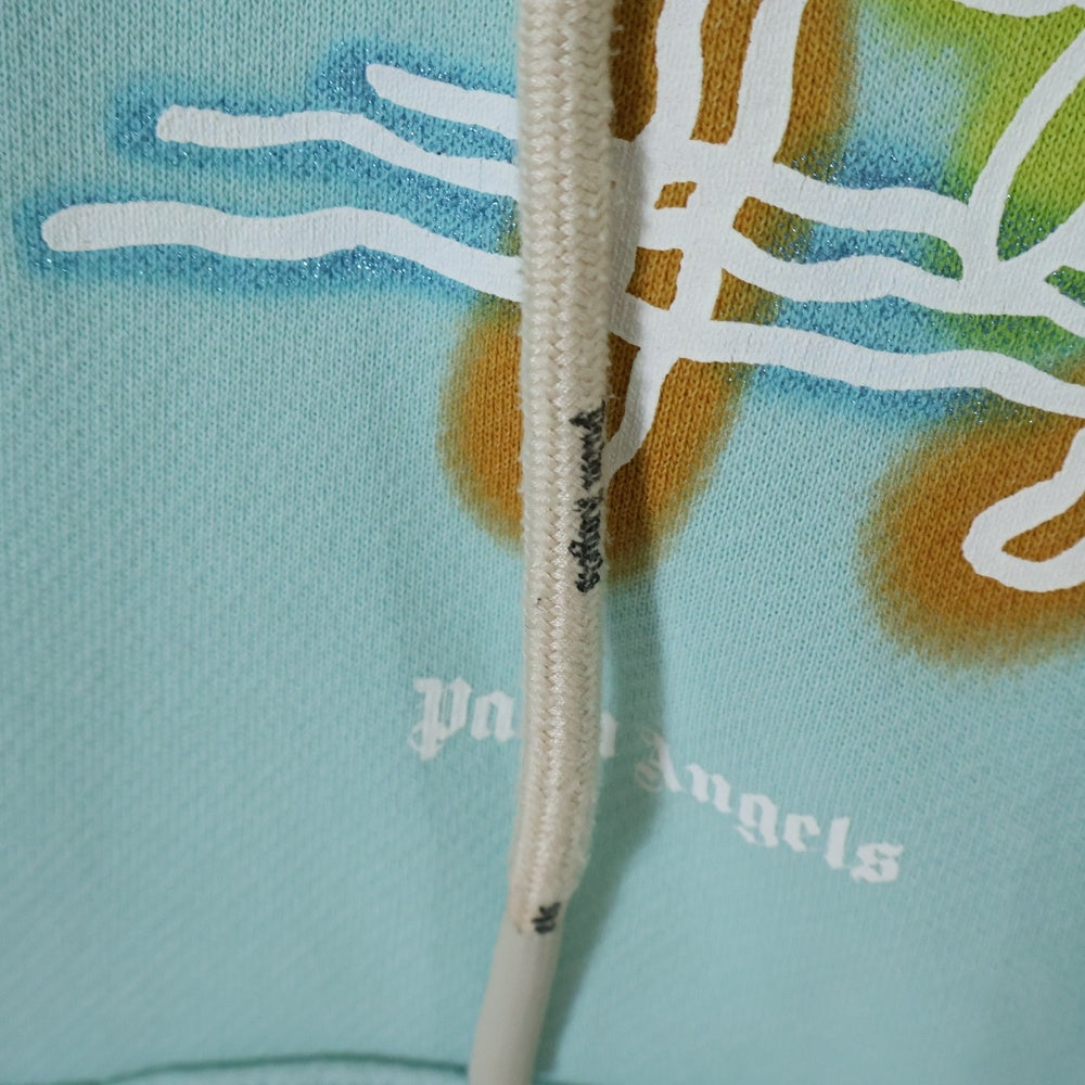 Palm Angels(パームエンジェルス) プルオーバー フロントプリント バック 刺繍 パーカー フーディー ターコイズ ブルー PMBB115G22FLE002
