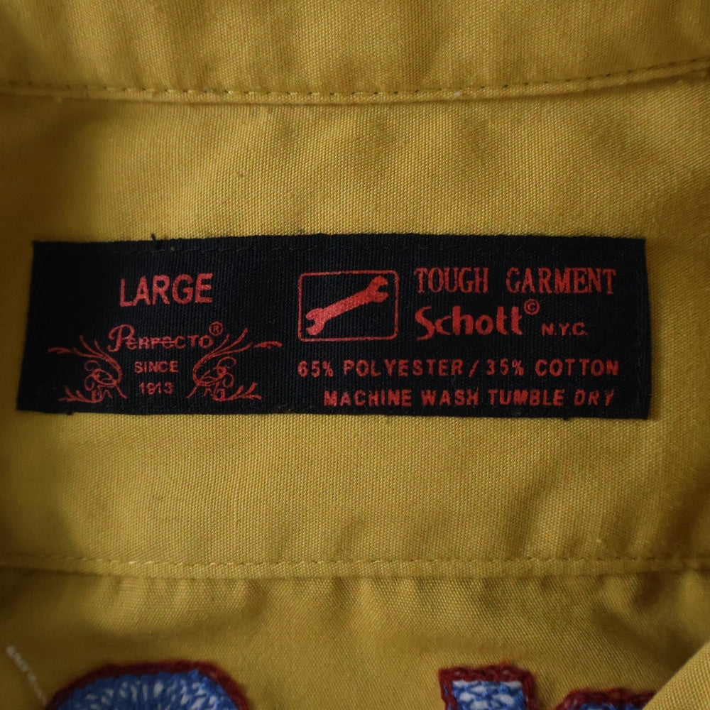 SCHOTT(ショット) 90-00s VINTAGE WORK SHIRTS 刺繍 ポリエステル コットン混 ワークシャツ 半袖シャツ イエロー