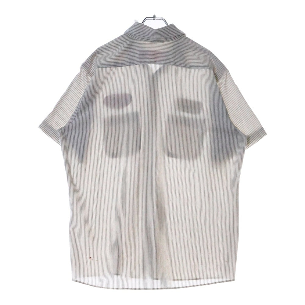 VINTAGE(ヴィンテージ) 90-00s U1ST UNIFIRST HOLE PATCH WORK SHIRTS ユニファースト ホール パッチ ストライプ ワークシャツ 半袖シャツ ホワイト
