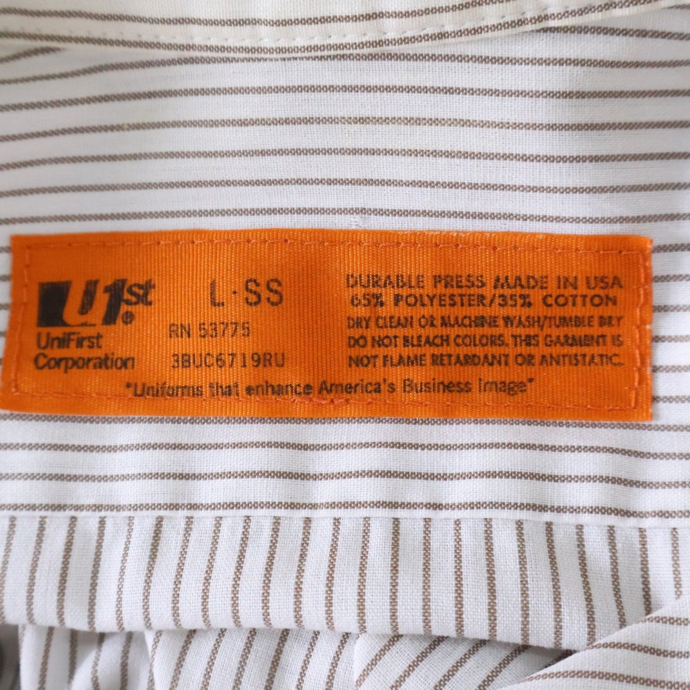 VINTAGE(ヴィンテージ) 90-00s U1ST UNIFIRST HOLE PATCH WORK SHIRTS ユニファースト ホール パッチ ストライプ ワークシャツ 半袖シャツ ホワイト
