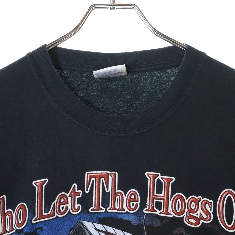 VINTAGE(ヴィンテージ) 00s LACONOA BALLY&RACES Who Let The Hogs Out L/S バイカー 袖フレイム Tシャツ 長袖カットソー ブラック