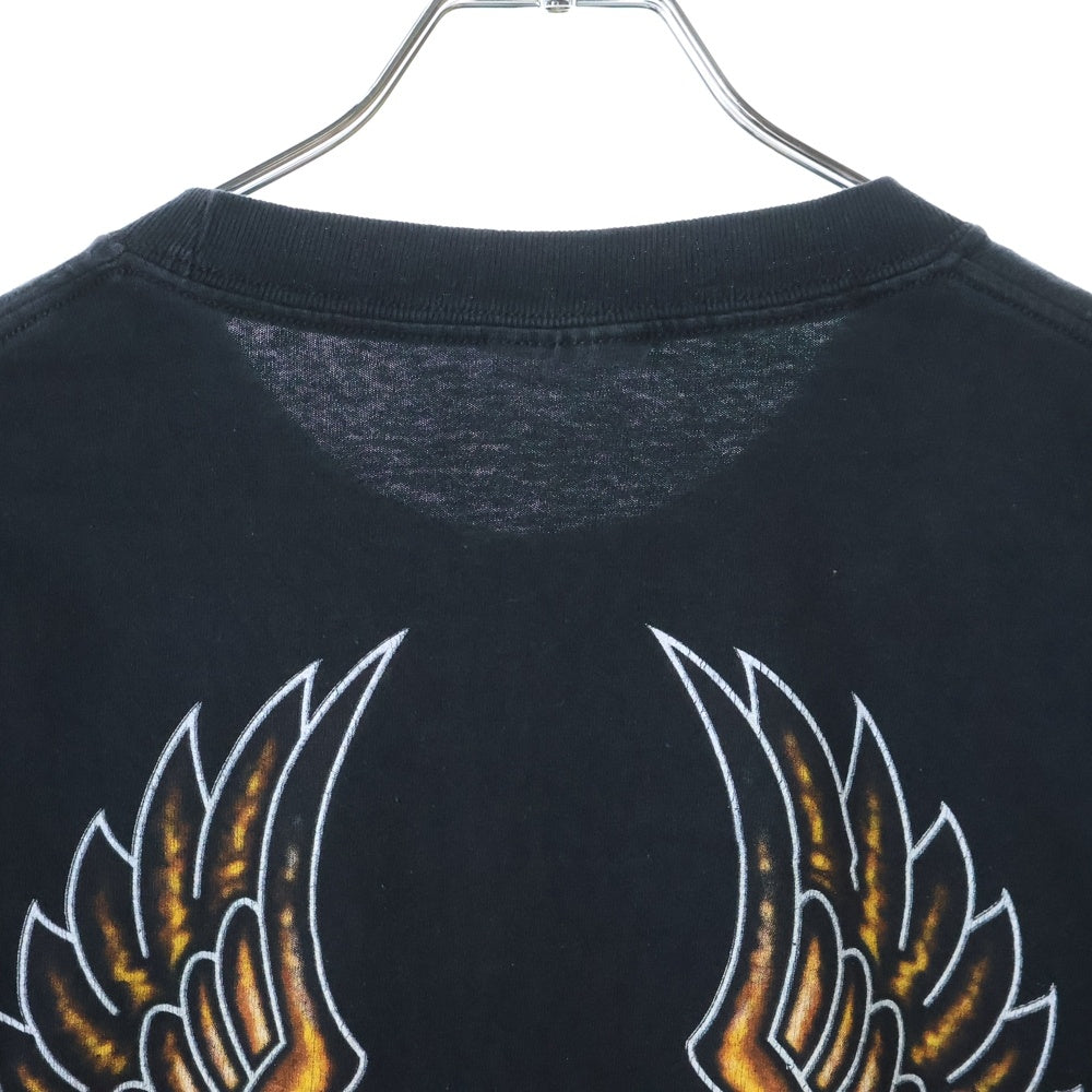 VINTAGE(ヴィンテージ) 00s LACONOA BALLY&RACES Who Let The Hogs Out L/S バイカー 袖フレイム Tシャツ 長袖カットソー ブラック