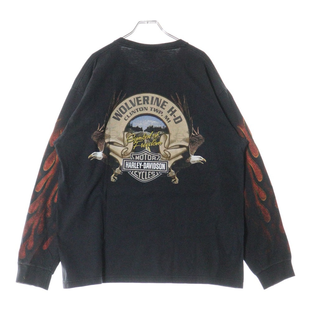 VINTAGE(ヴィンテージ) 00s HARLEY DAVIDSON WOLVERINE H-D L/S ハーレー 両面プリント Tシャツ 長袖カットソー ブラック