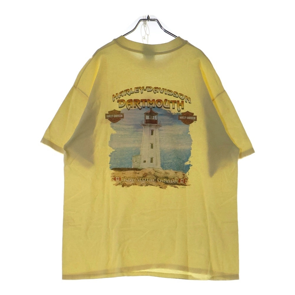 VINTAGE(ヴィンテージ) 90s HARLEY DAVIDSON FEEL THE HEAT ハーレー 両面プリント Tシャツ 半袖カットソー イエロー