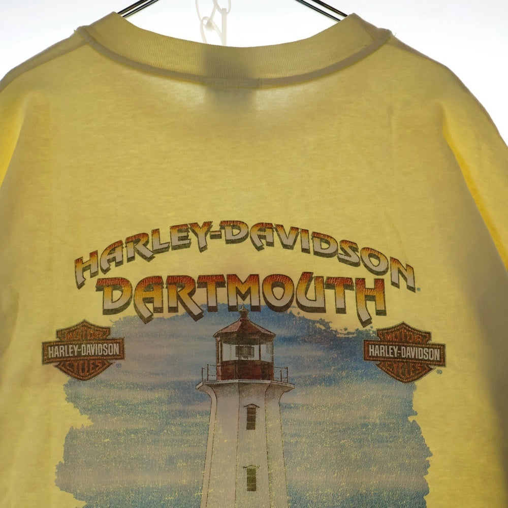 VINTAGE(ヴィンテージ) 90s HARLEY DAVIDSON FEEL THE HEAT ハーレー 両面プリント Tシャツ 半袖カットソー イエロー