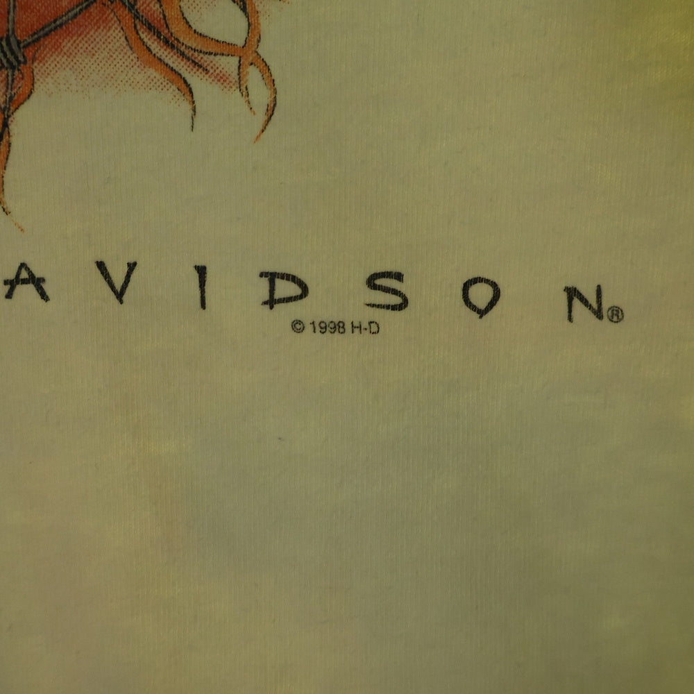 VINTAGE(ヴィンテージ) 90s HARLEY DAVIDSON FEEL THE HEAT ハーレー 両面プリント Tシャツ 半袖カットソー イエロー