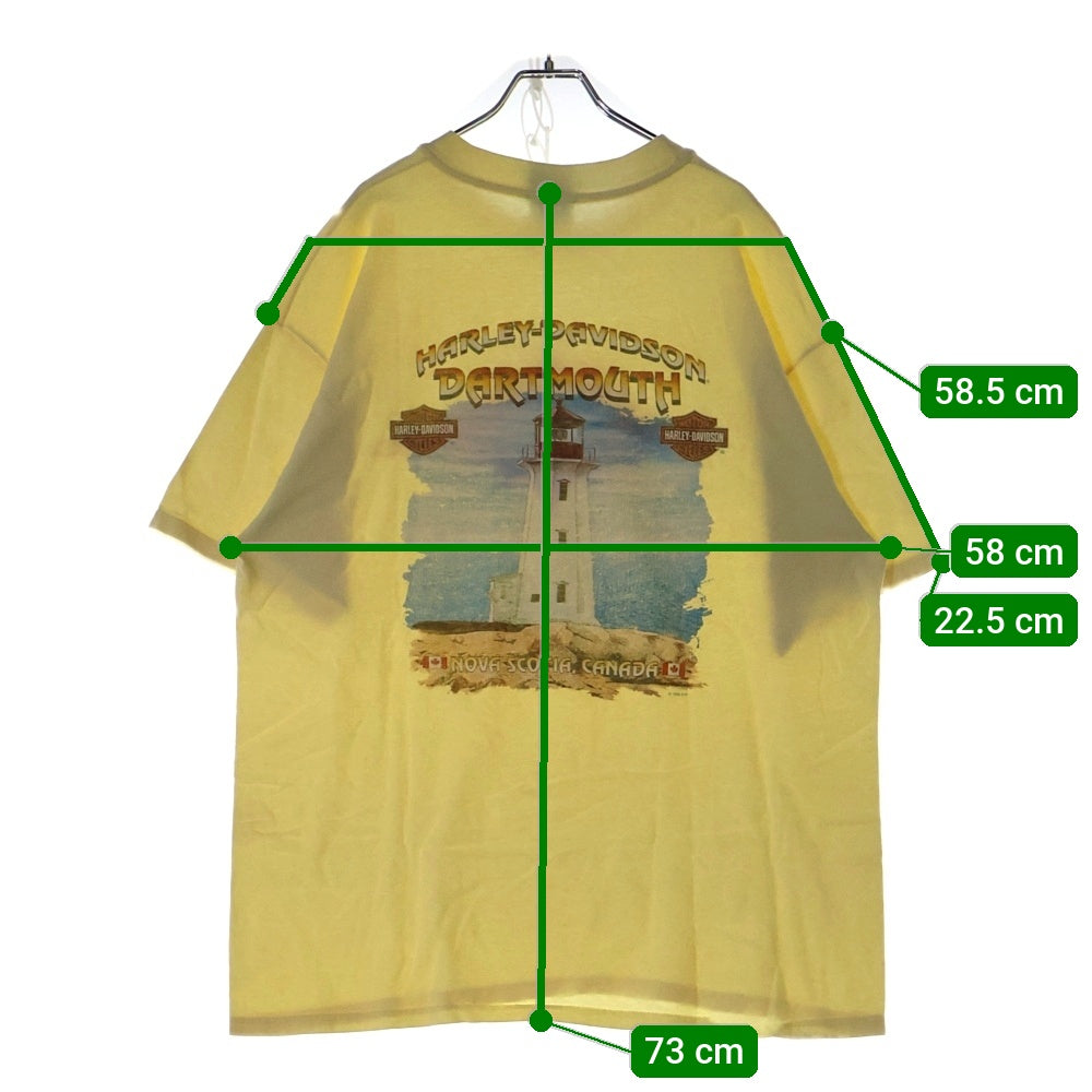 VINTAGE(ヴィンテージ) 90s HARLEY DAVIDSON FEEL THE HEAT ハーレー 両面プリント Tシャツ 半袖カットソー イエロー