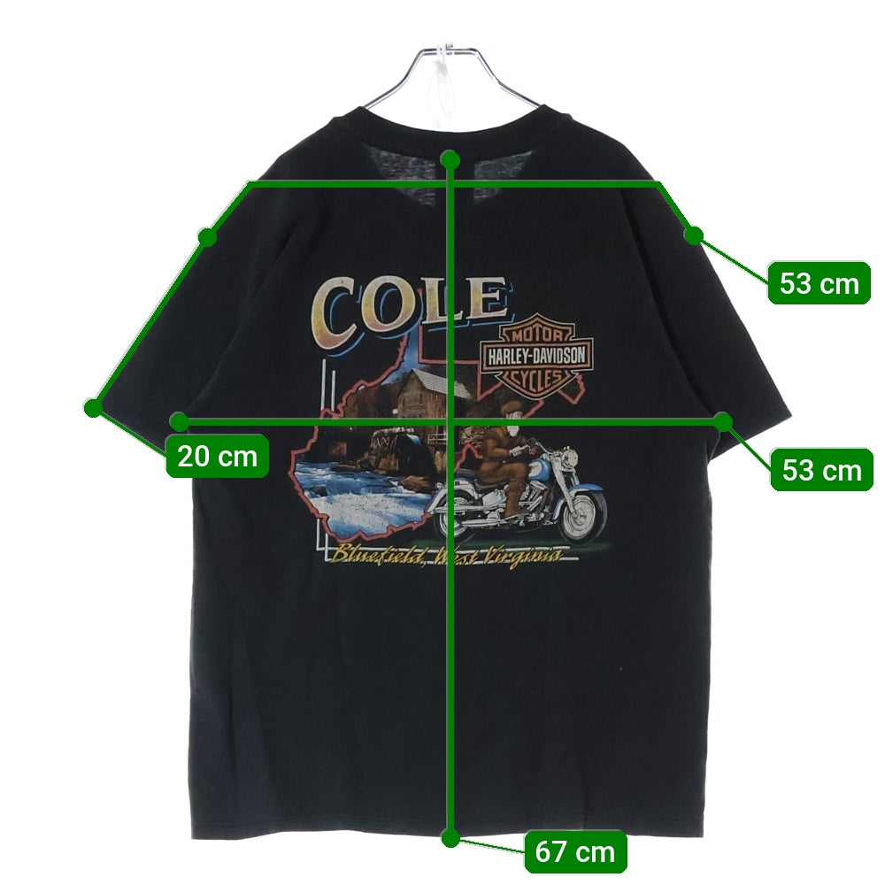 VINTAGE(ヴィンテージ) 90s HARLEY DAVIDSON COLE ハーレーダビッドソン 両面プリント Tシャツ 半袖カットソーブラック