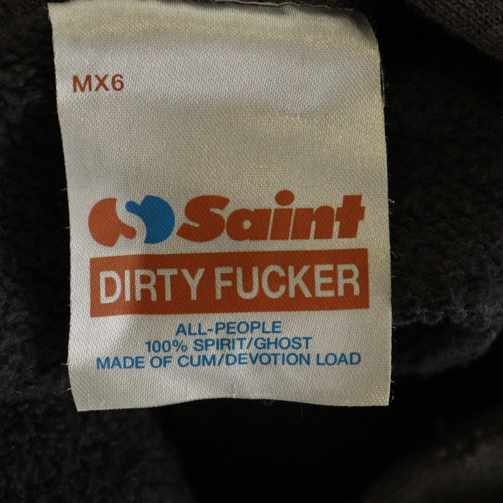 SAINT MICHAEL(セントマイケル) 25SS SMX HOODIE SM-HR8-0000-050 VINTAGEダメージ加工 フロントプリント スウェット プルオーバーパーカー ブラック