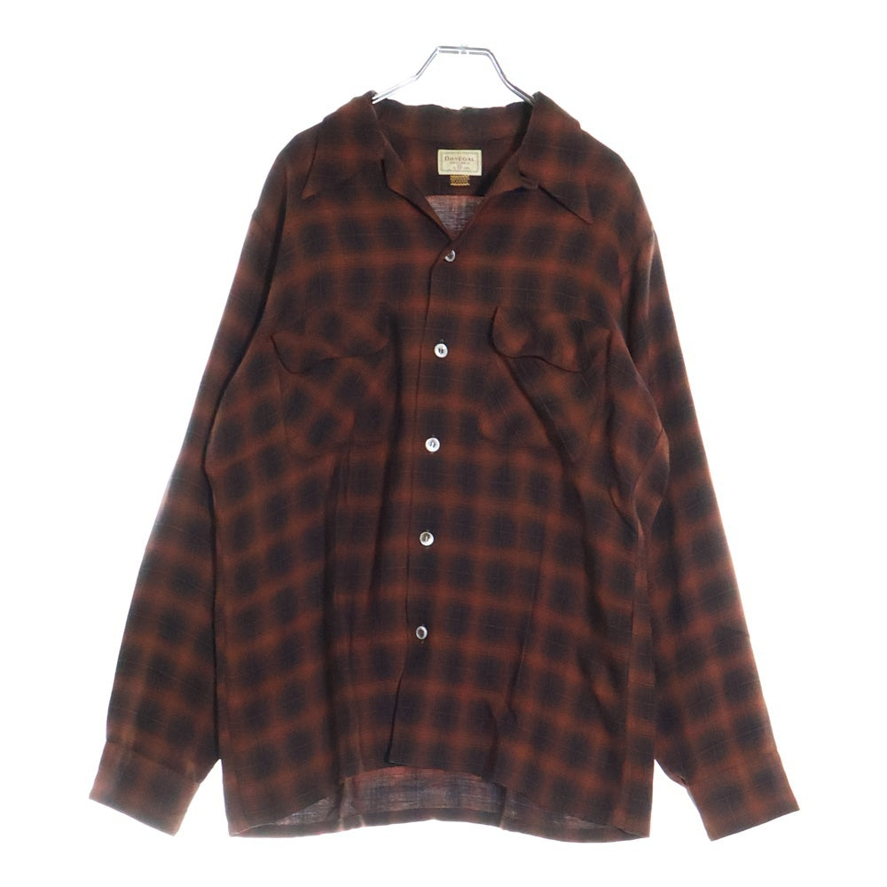 VINTAGE(ヴィンテージ) 50ー60s WOOL CHECK OPEN COLLAR SHIRT ウール オープンカラー チェック 長袖 シャツ オレンジ