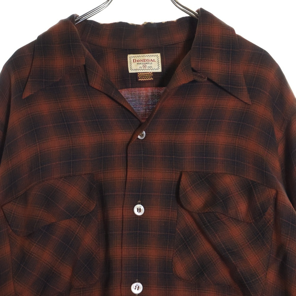 VINTAGE(ヴィンテージ) 50ー60s WOOL CHECK OPEN COLLAR SHIRT ウール オープンカラー チェック 長袖 シャツ オレンジ