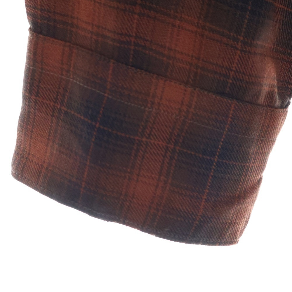 VINTAGE(ヴィンテージ) 50ー60s WOOL CHECK OPEN COLLAR SHIRT ウール オープンカラー チェック 長袖 シャツ オレンジ