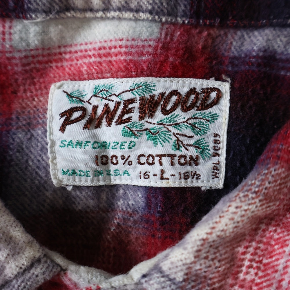 VINTAGE(ヴィンテージ) 60s PINE WOOD PRINTNEL SHIRT プリネル チェック 長袖 シャツ レッド