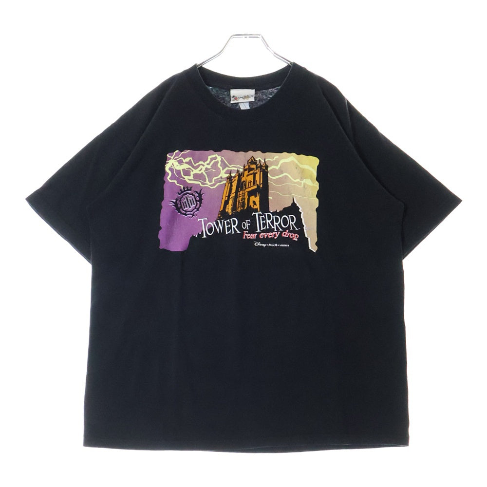 VINTAGE(ヴィンテージ) 90-00s DISNEY TOWER OF TERROR Fear every drop ディズニー タワーオブテラー フロントプリント Tシャツ 半袖カットソー ブラック