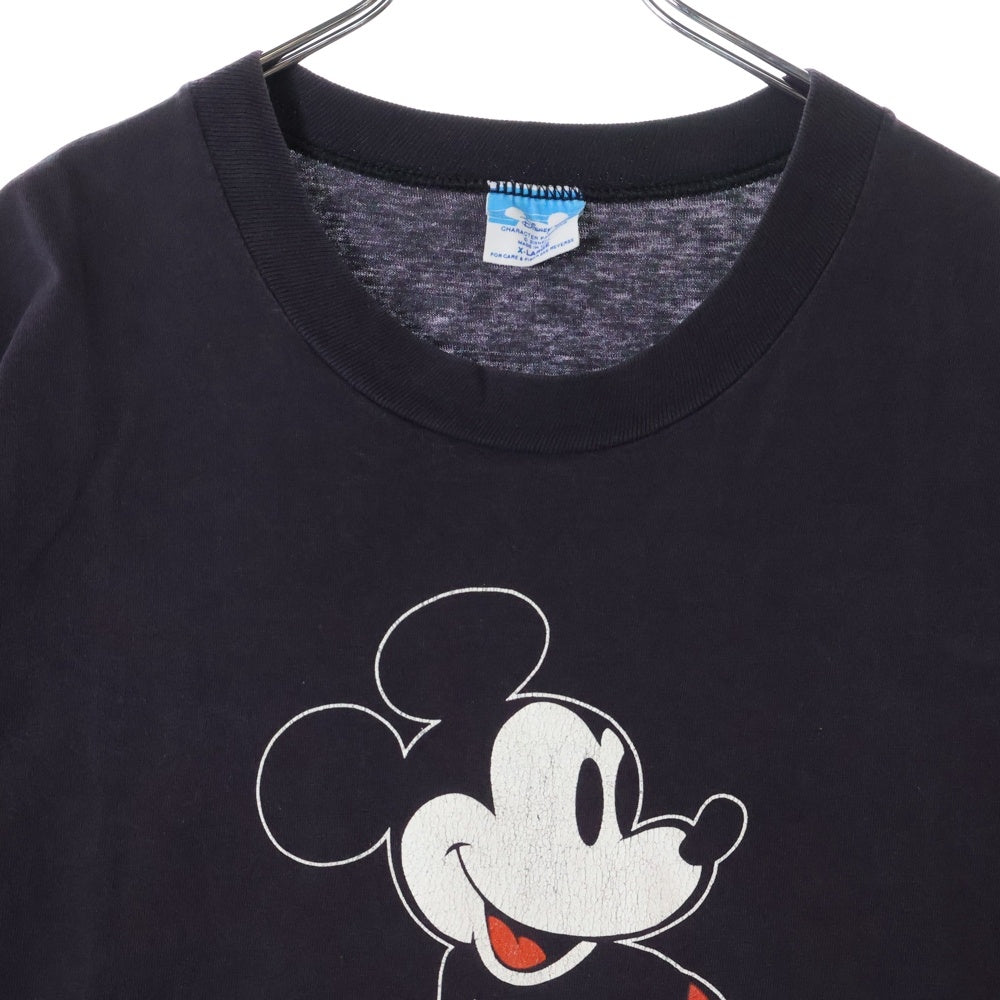 VINTAGE(ヴィンテージ) 80s DISNEY Mickey Mouse ディズニー ミッキー 黄色足 フロントプリント Tシャツ 半袖カットソー ブラック