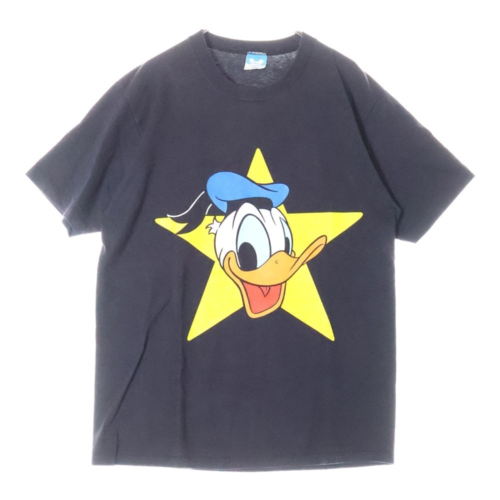 VINTAGE(ヴィンテージ) 80s DISNEY DONALD DUCK STAR ディズニー スター ドナルドダック フロント Tシャツ 半袖カットソー ブラック