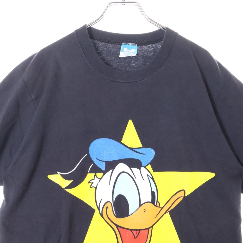 VINTAGE(ヴィンテージ) 80s DISNEY DONALD DUCK STAR ディズニー スター ドナルドダック フロント Tシャツ 半袖カットソー ブラック