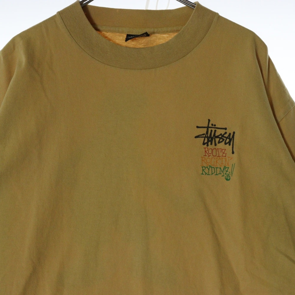 STUSSY(ステューシー) 80s OLD STUSSY ROOTZ ROCKIN RYDIMZ オールドステューシー ラスタカラー 両面プリント Tシャツ 半袖カットソー イエロー