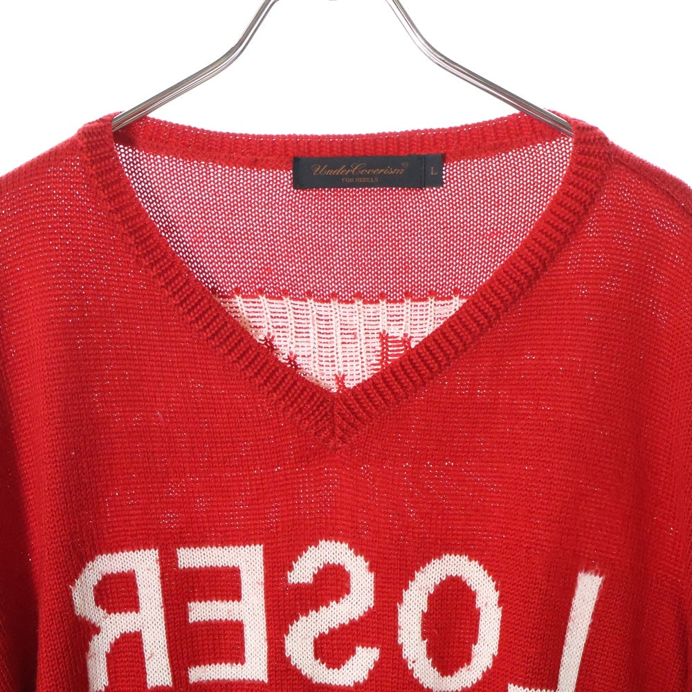 UNDERCOVERISM(アンダーカバイズム) 02AW CABLE KNIT SWEATER 魔女期 LOSER Vネックニット セーター レッド