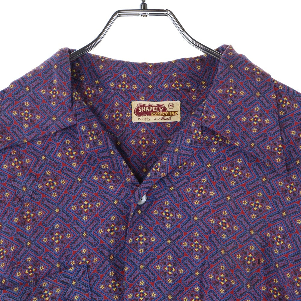 VINTAGE(ヴィンテージ) 40s SHAPELY WASHABLE OPEN COLLAR レーヨン オープンカラー 長袖 シャツ 総柄 マルチカラー パープル