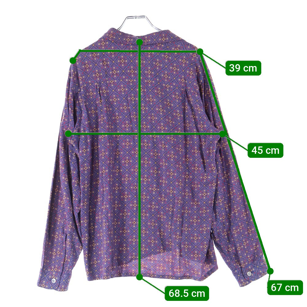 VINTAGE(ヴィンテージ) 40s SHAPELY WASHABLE OPEN COLLAR レーヨン オープンカラー 長袖 シャツ 総柄 マルチカラー パープル