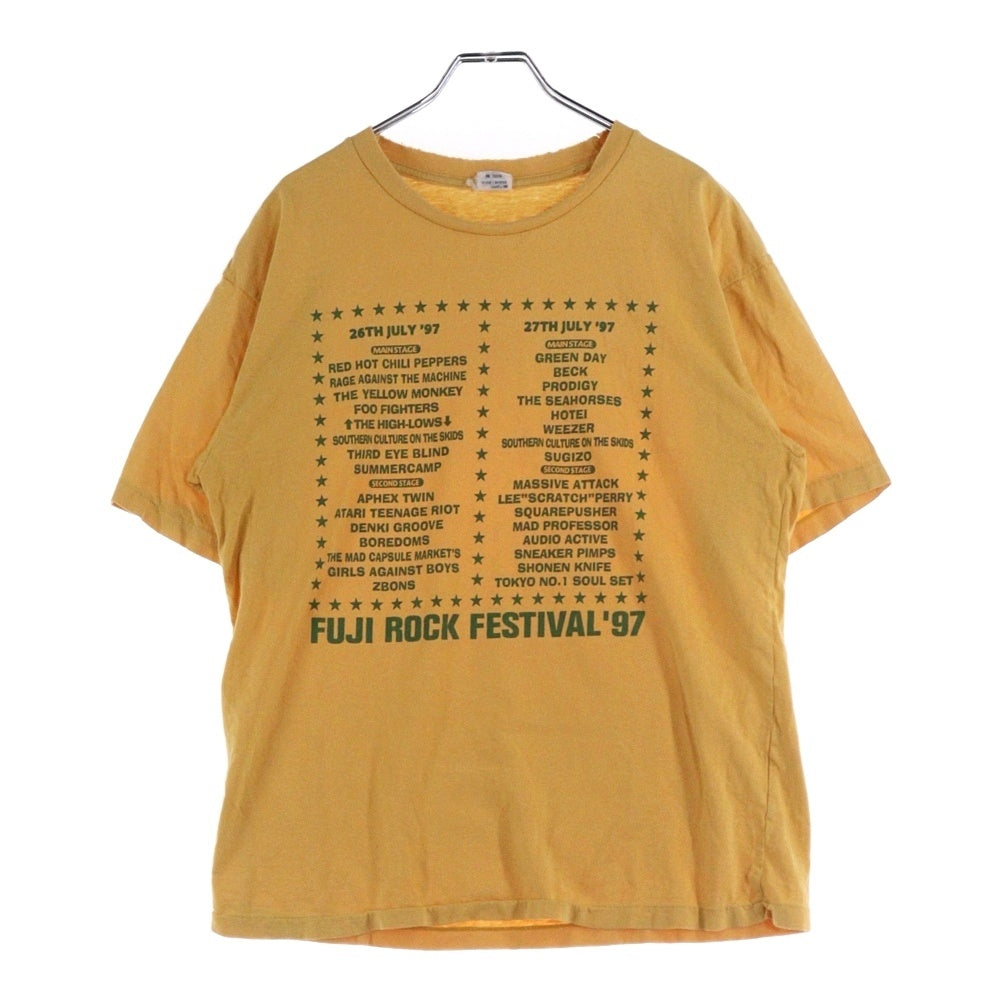 VINTAGE(ヴィンテージ) 90s FUJI ROCK FESTIVAL 1997 フジロック 97年 第一回 アーティスト リスト Tシャツ 半袖カットソー イエロー