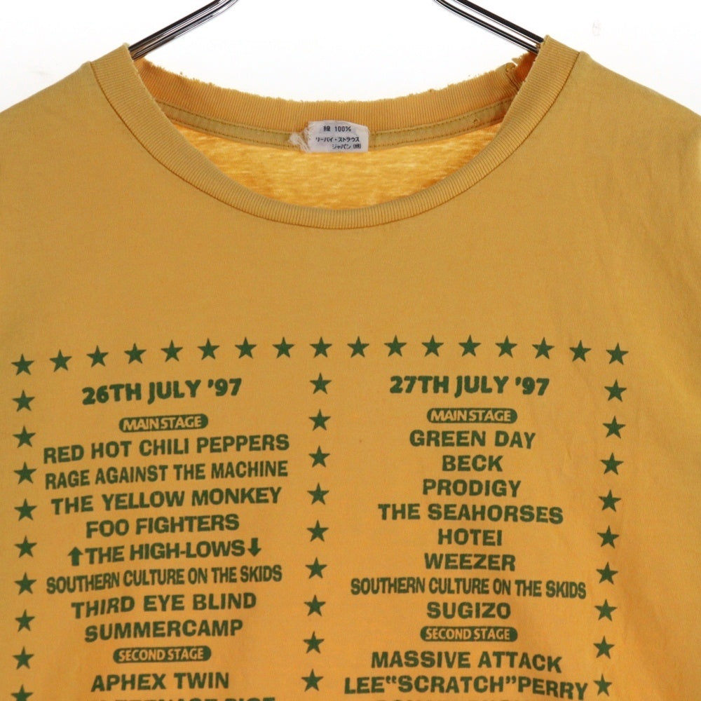 VINTAGE(ヴィンテージ) 90s FUJI ROCK FESTIVAL 1997 フジロック 97年 第一回 アーティスト リスト Tシャツ 半袖カットソー イエロー