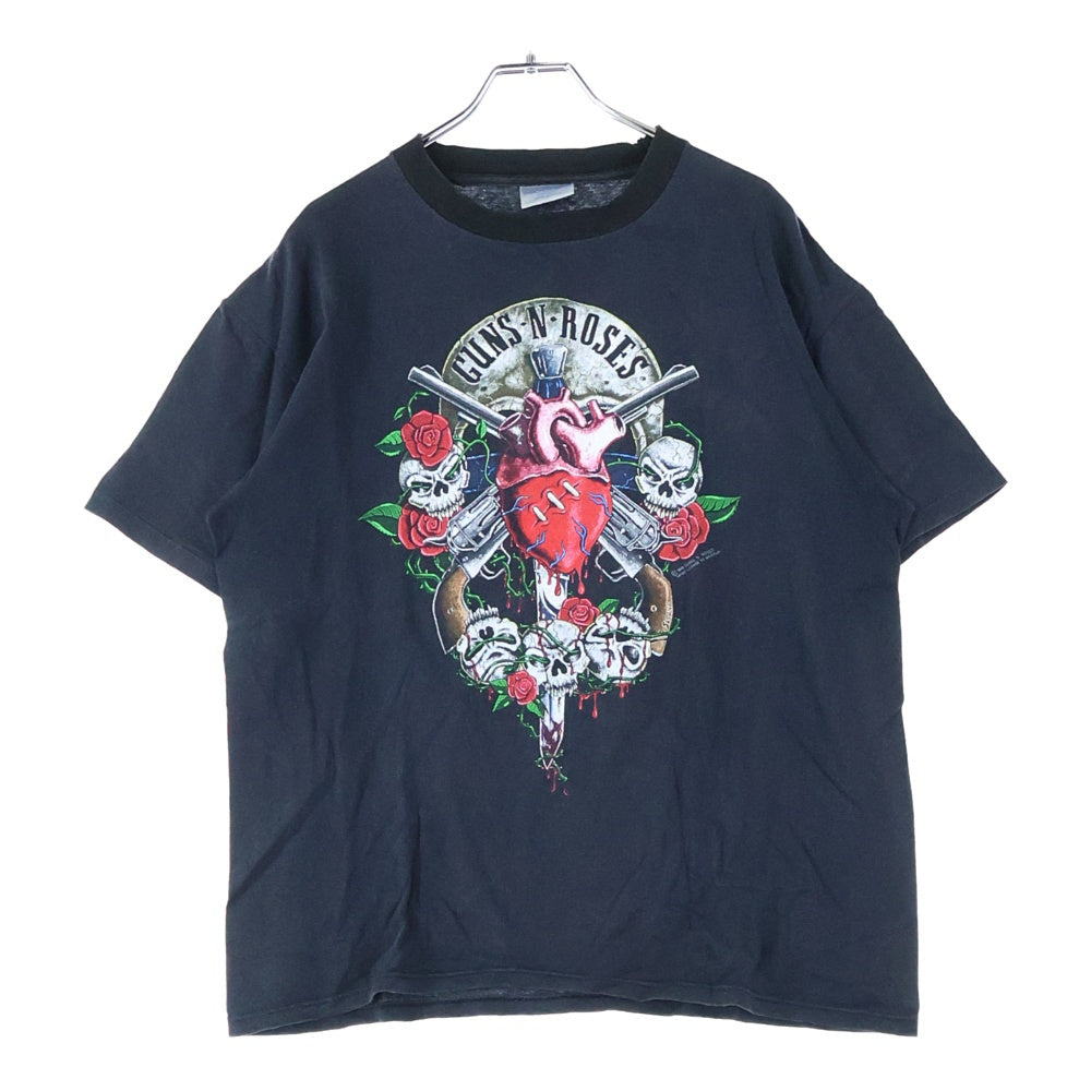 VINTAGE(ヴィンテージ) 90s GUNS N' ROSES 1990 SKULL HEART GUN G N'R ガンズ・アンド・ローゼズ 1990 スカル ハート ガン Tシャツ 半袖カットソーブラック