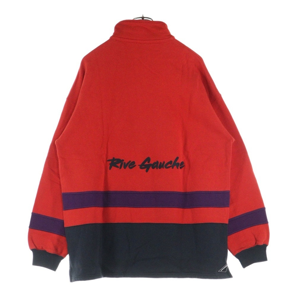 BALENCIAGA(バレンシアガ) 19AW RIVE GAUCHE HALF ZIP SWEAT ロゴ刺繍 ボーダー ハーフジップ スウェット トレーナー 583138 TFV39 レッド