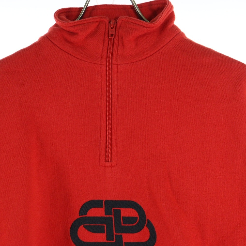 BALENCIAGA(バレンシアガ) 19AW RIVE GAUCHE HALF ZIP SWEAT ロゴ刺繍 ボーダー ハーフジップ スウェット トレーナー 583138 TFV39 レッド