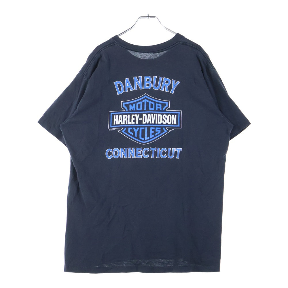 VINTAGE(ヴィンテージ) 90s HARLEY DAVIDSON THE LAND OF THE FREE ハーレーダビッドソン 両面プリント Tシャツ 半袖カットソー ブラック