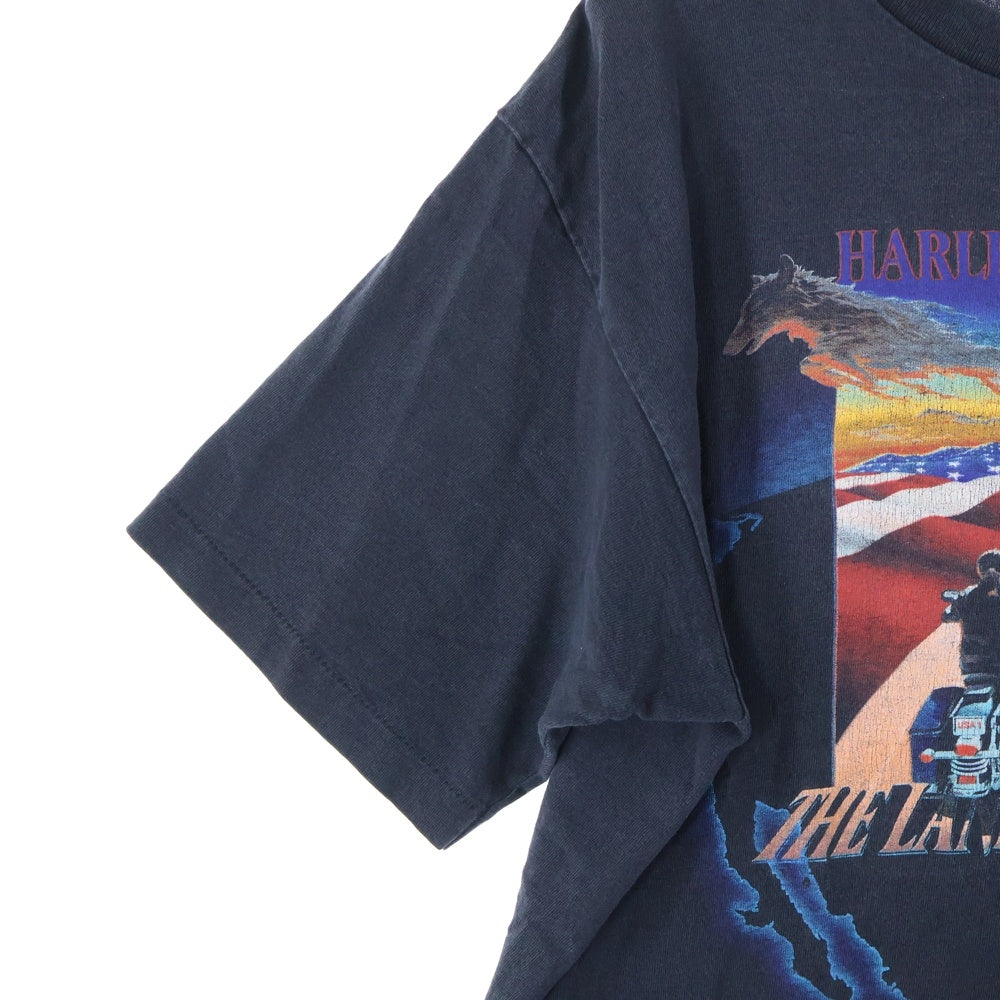 VINTAGE(ヴィンテージ) 90s HARLEY DAVIDSON THE LAND OF THE FREE ハーレーダビッドソン 両面プリント Tシャツ 半袖カットソー ブラック